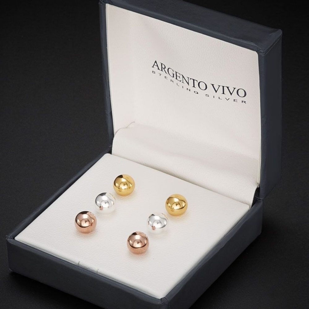 Agento Vivo Sterling Silver Ball Studs Earrings - Picture 1 of 8